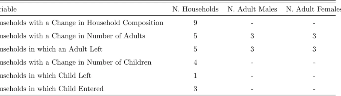 Table 8: Changes in Household Composition Excluding Births and Deaths. Aurepalle.