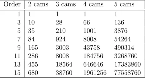 Table 2.1 gives an impression of the enormous number of coeﬃcients that have to becomputed for higher order approximations