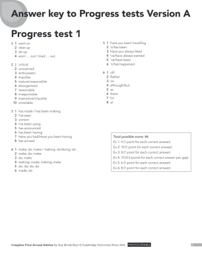 ANSWER KEY Complete First Progress Test