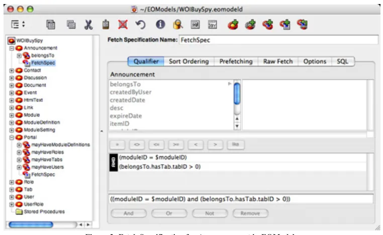 Figure 3: Fetch Specification for Announcement in EOModeler 