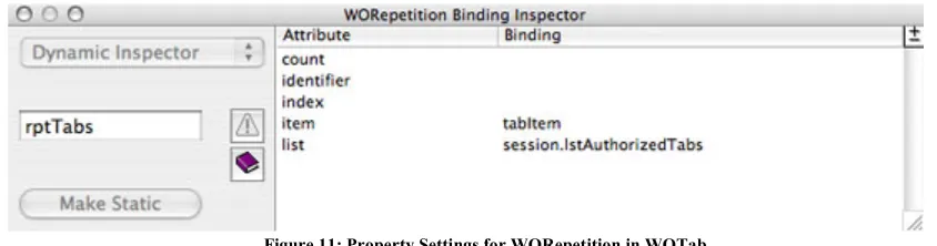 Figure 11: Property Settings for WORepetition in WOTab 