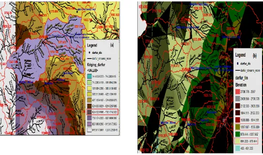 Figure 6. Wadi Dodari,(a) rain, catchment and stream length,(b) elevation 