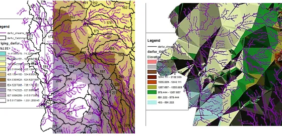 Figure 04. Wadi Azum ,(a) rain, catchment and stream length,(b) elevation 