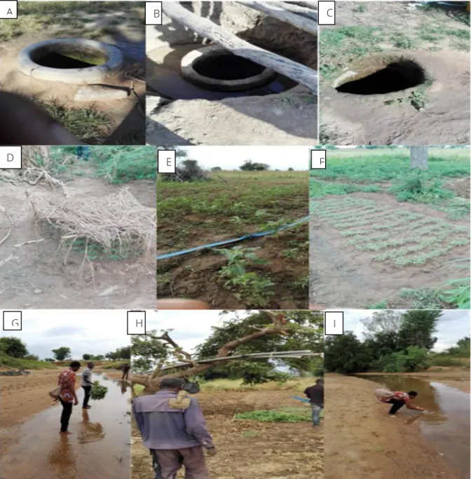 Figure 5. Fieldvisits to hand-dug wells, crop farms and River Atankwidi  Source: fieldwork (2017) 
