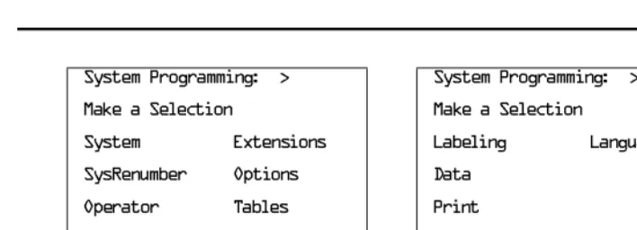 Figure 1–11. System Programming Menu Screens