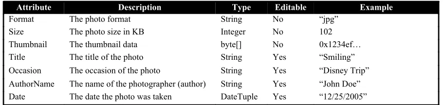 Table 4 Photo Tuple Attributes