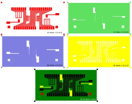 Figure 3.2: Lithography masks used for the capacitance test circuit
