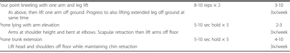 Table 1: Physiotherapy and home exercise program (Continued)