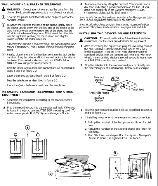 Figure 2-3  Wall Mounting a PARTNER Telephone and Installing Other Equipment