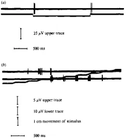 Fig. a. (a) The rapid adaptation of the response evoked in the dorsal nerve by step increaseand decrease in force against the skin