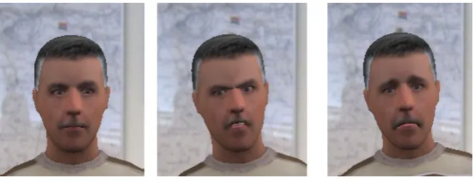 Figure 5.2: The expressions of the virtual agent from left to right: neutral,angry and sad