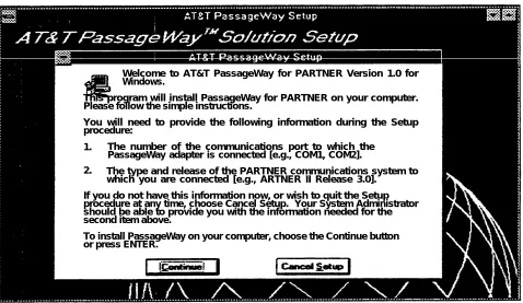 Figure 2-5. AT&T PassageWay Setup Window