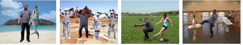 Figure 3.1: These pictures are examples of rewards created by the pose game. Theplayer was placed in a scene with varying background and foreground.