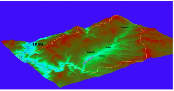Fig. 5 Three-dimensional visualization image of the central Zab Basin, extracted using the SPOT5 satellite image taken on February 10, 2011.
