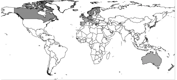 Figure 9: The spread of universal health care in the developed countries – 1990 (late majority) 