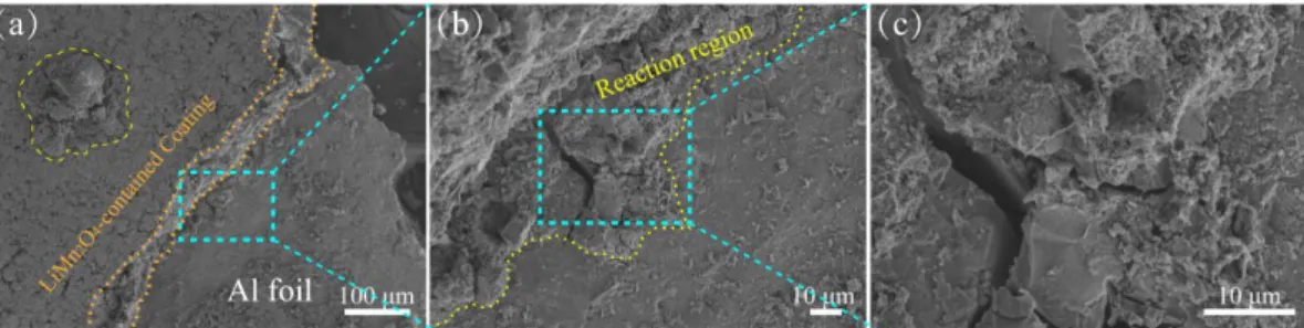 Figure S9. The surface structure of the LiMn 2 O 4 -containing cathode scrap with bare  Al foil after 10 cycles