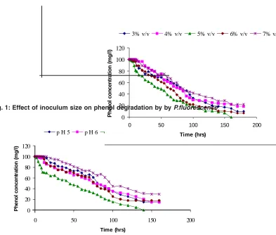Fig. 1: Effect of inoculum size on phenol degradation by by P.fluorescence20