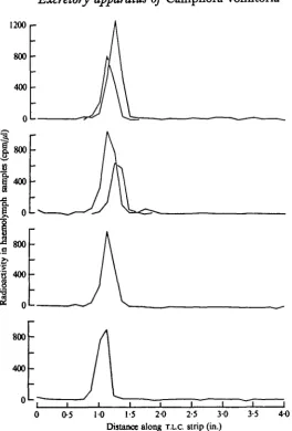 Fig. 6. The levels of radioactivity in the chromatographed haemolymph samples (cpm//il ofsample spotted) taken 45 min after injection of P*C]trehalose.