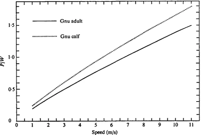 Fig. 10. N for Thomson's gazelle, with the extreme range of observations in each gait marked.Note that the regression functions for the trot and canter are based on very few observations(Table 1).