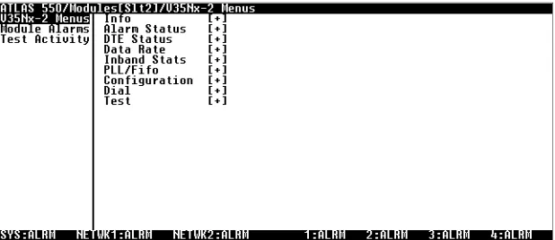 Figure 3-3 shows the menu options available for the Dual Nx 56/64 Module.The following sections describe these options.