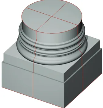 Figure 10. The San Carlo column base. 3d model created by  extrusion of section on a circular path and a square path 