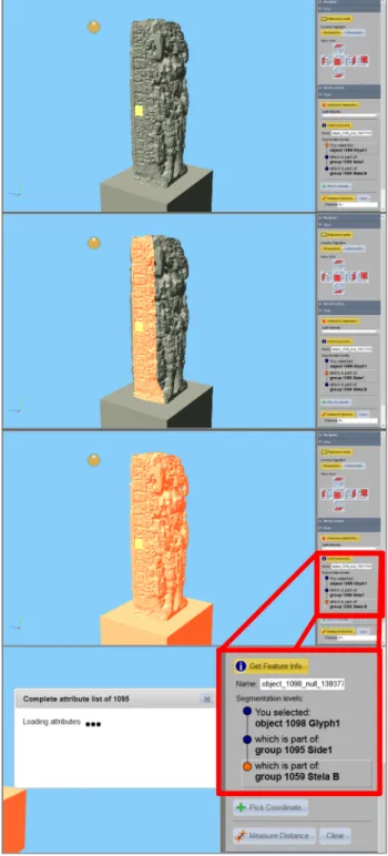 Figure 4. Compressed transmission of segmented models from  PostGIS 2.0 database via web services to the 3D components of 