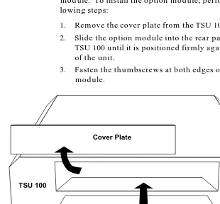 Figure 2-1 shows the proper placement of the option module.  To install the option module, perform the fol-lowing steps:
