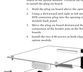 Figure 2-2 shows the proper attachment of a plug-on board to the option module.  Perform the following steps to install the plug-on board: