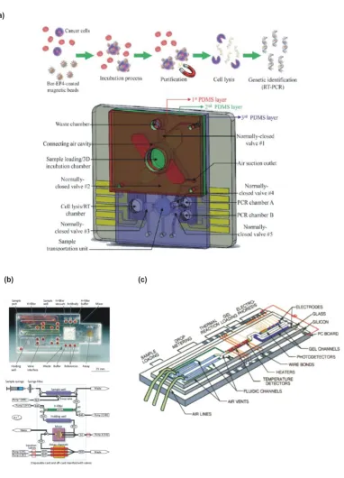 Figure 1.1. Integrated microfluidic devices combine microfluidic manipulation, separation and detection techniques