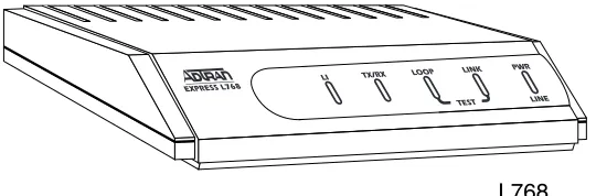 Figure 1-5 shows the front panel of the Express L768.  The indicators are divided into LAN functions, WAN functions, and Test functions.