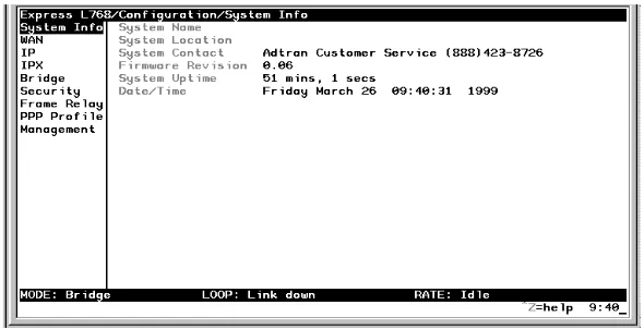 Figure 3-2.  Configuration/System Info Screen