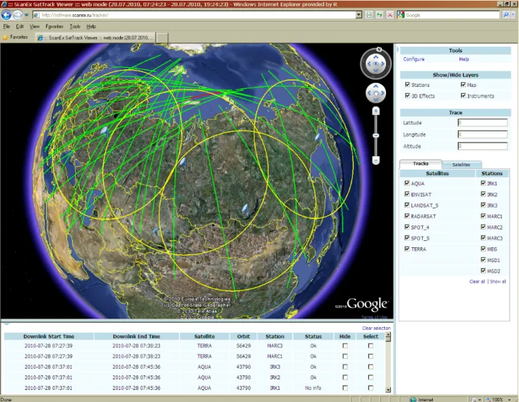 Fig. 5. Screenshot of the SGS SatTrack Viewer application interface 
