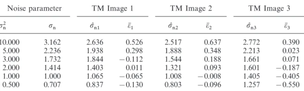 Table 4. Additive noise estimation results for TM imagery.
