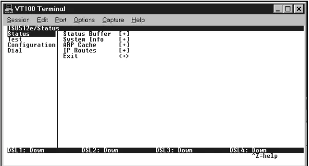 Figure 4-1 shows the STATUS menu as it appears on the terminal screen. 