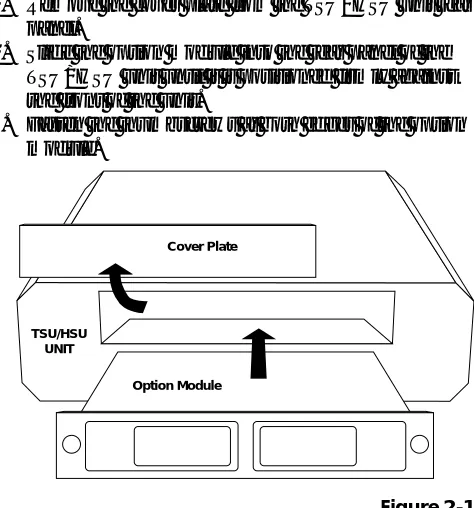 Figure 2-1 proper placement of the option module.  Perform theis representative of the action required forfollowing steps to install the option module: