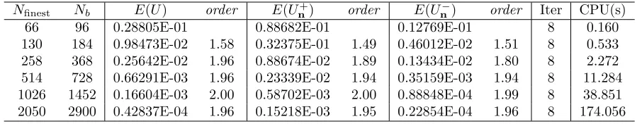 Table 4.1: Numerical results and convergence analysis for Example 4.1.1, Ncoarse = 5.