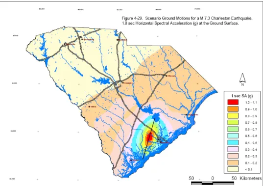 Figure 1. Ground Motion Hazard from Charleston, SC Loss Assessment Study [from URS  (2001)] 