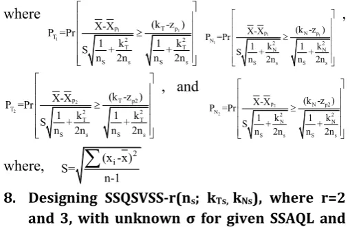 Table 2 can be used to determine SSQSVSS-3(ns; kTs, kNs) for specified values of SSAQL and SSLQL