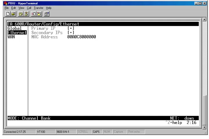 Figure 8.  Ethernet Menu