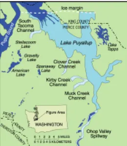 Figure 1. Proglacial Lake Puyallup and successive Lake  Spillways (modified from Thorson, 1979)