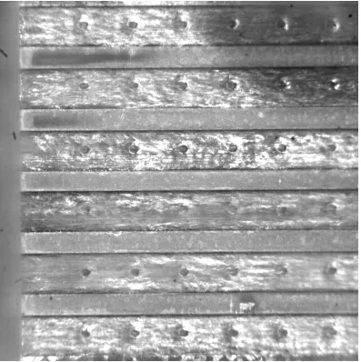 Figure 10.45c  After CHF condition.  Successive frames from Figs. 10.45a to f taken at of six parallel horizontal microchannels