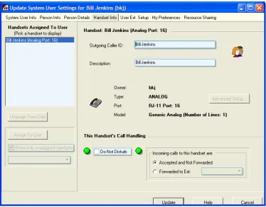 Figure 4-1 – User Settings – Handset Info Dialog Box 