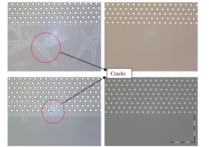 Figure 5.1 Left column is SU8 before hardbake. There are cracks on SU8 layer. Right Column is SU 8 after hardbake