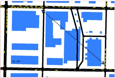 Figure 3.1 Obstacles in a downtown Raleigh, NC scenario as simulated in SUMO 