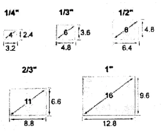 Figure 2.2: Typical image sensor sizes (units in mm). [16]
