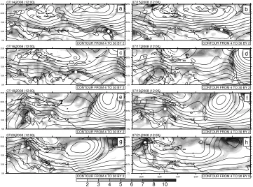 Figure 1.3: 315 K potential vorticity (10 PVU, shaded) and 600 hPa streamfunction (contours)showing the evolution of the AEW leading to tropical storm Dolly in 2008