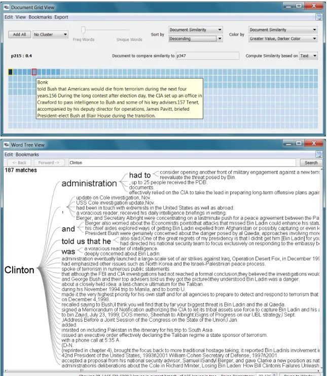 Figure 4: Document Grid View (top) with the document (small rectangle) order and shading set to correspond to the document’s similarity to the selected document p347