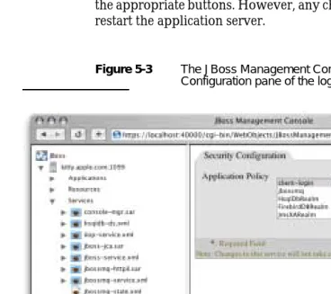 Figure 5-3The JBoss Management Console window showing the Security Configuration pane of the log-in configuration service