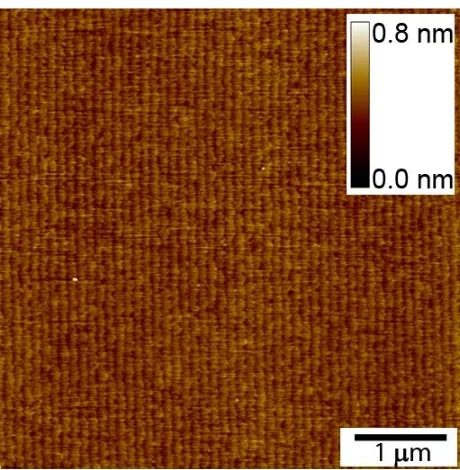 Figure 2-1: 5x5 µm2 AFM image representing a typical as-received (0001) AlN substrate with 