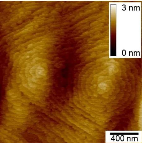 Figure 2-14: 2x2 µm2 AFM image of growth spirals on AlGaN films grown on AlN templates 